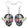 BAMAY Enamel Butterfly Skull Earrings Halloween Gifts for Women (Black)