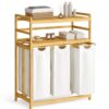 Bamboo 150L Laundry Hamper with 2 Tiers Shelf, Laundry Room Organization