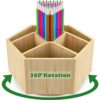 Bamboo Art Supply Organizer, Back to School Supplies, Hold 350+ Pencils, Rotating School Supplies Holder for Pen, Colored Pencil, Art Brushes, Desktop Storage Caddy for Classroom & Art Studio