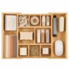 Bamboo Drawer Organizer Expandable Desk Storage Set, 10 Adjustable Compartment Junk Drawer Divider and Trays Containers for Kitchen Utensil, Office Supplies, Makeup, Jewelry & Cosmetics Organization