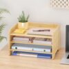 Bamboo File Organizer for Desk, Desktop Paper Tray and Mail Holder
