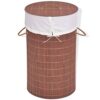 Bamboo Laundry Bin Round Hamper with Removable Liner, 23.6 Inch Tall Foldable Storage Basket for Bathroom Bedroom Kids Toy Organization