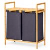 Bamboo Laundry Hamper Sorter with Top Shelf, 2 Compartment Dirty Clothes Basket for Bathroom & Laundry Room Storage