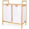 Bamboo Laundry Hamper Sorter with Top Shelf, Double Pull Out Design, 2 Compartment Dirty Clothes Basket for Bathroom and Laundry Room Storage