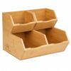 Bamboo Pantry Storage Bins - Set of 4 (2 Large, 2 Small) Stackable Potato and Onion Storage Bin Set - Produce Organizer for Kitchen Organization and Storage - Fruit and Vegetable Baskets