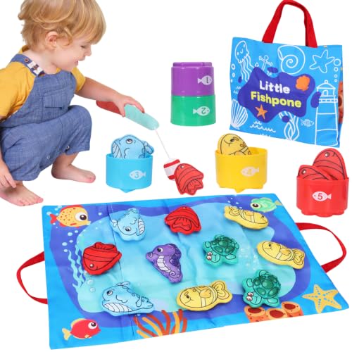 BananMelonBM Montessori Toys for 1 Year Old Fishing Game 1 2 3 4 Year Old Boy Birthday Gift 10 in 1 Cloth Fishing Game Toddler Toys Stacking Cups Sorting Stacking Toys Early Learning Activity Set