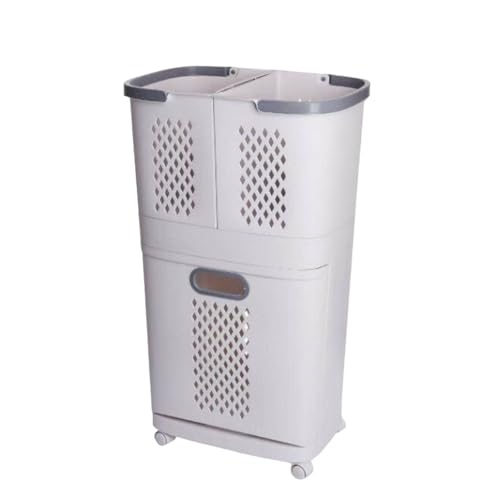 Baoblaze Laundry Basket Laundry Cart Laundry Hamper Rolling Cart Storage Organizer With Two Level Storage And Top Shelf In Ventilated PP Suitable For rental home apartment laundry space