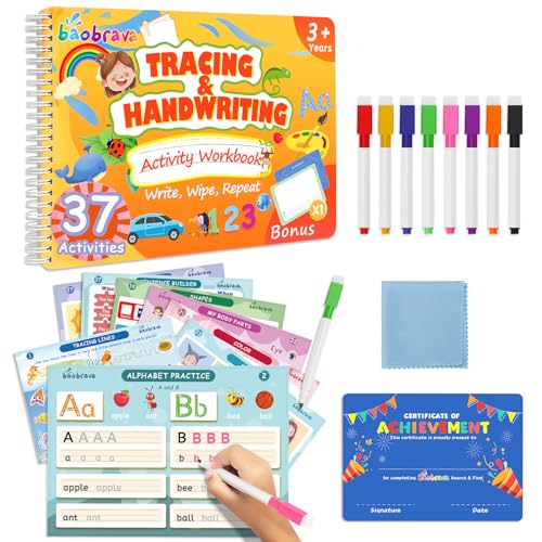 Baobrava Preschool Learning Activities, 37 Themes Tracing Activity Books Ages 3-8, Toddler Handwriting Practice Kindergarten Workbooks, Travel Game Toys for Road Trip Car Airplane,Gifts for Boys Girls