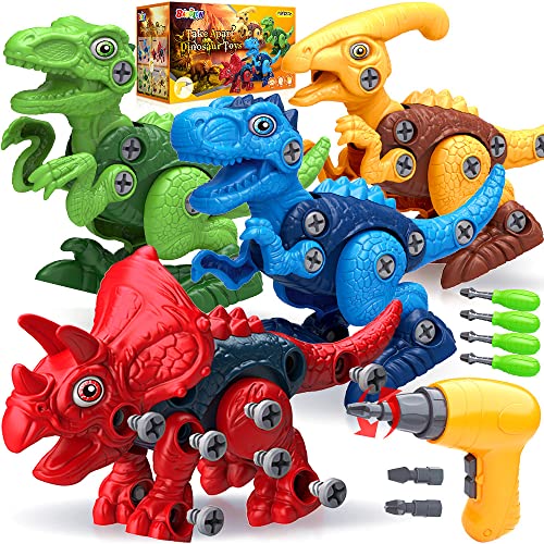 BAODLON Dinosaur Toys for 3 4 5 6 7 Year Old Boy, Take Apart Dinosaur Toys for Kid 3-5 5-7 Building Toy with Electric Drill, Learning Educational STEM Construction Toy Christmas Birthday Gift Boy Girl