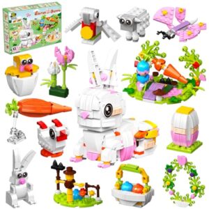 BAOXUE Easter Basket Stuffers, 12 in 1 Easter Bunny Animal Toy Building Set, Easter Gifts for Kids, Teen Easter Basket Stuffers for Boys Girls, Prefilled Easter Eggs for Building Blocks