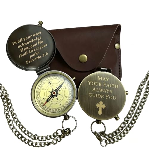Baptism Gifts for Men - Engraved Pocket Compass with Bible Verse, College Dorm Room Essentials for Guys Boys, Religious Catholic Baptism & First Communion & Confirmation Christian Gifts for Men