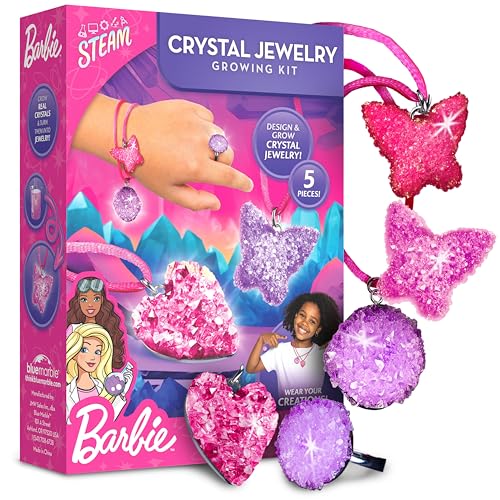 Barbie™ Crystal Growing Kit – Grow & Make 5 Jewelry Pieces with Real Crystals, 4 Necklaces & 1 Ring, Crystal Growing Kit for Kids Ages 8–12, Girls Science Kit, STEM Activity Set, Jewelry Making Craft