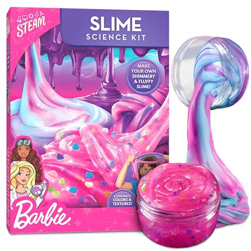 Barbie™ Slime Kit for Girls Ages 4-12 – Slime Making Kit, Make Your Own Fluffy & Shimmery Slimes, DIY STEM Activity Set with Activator, Mix-Ins and Color Glue, Hands-On Science Craft Play Set for Kids