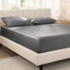 Bare Home 100% Organic Cotton Sateen Fitted Sheet (Split Flex King, Grey)