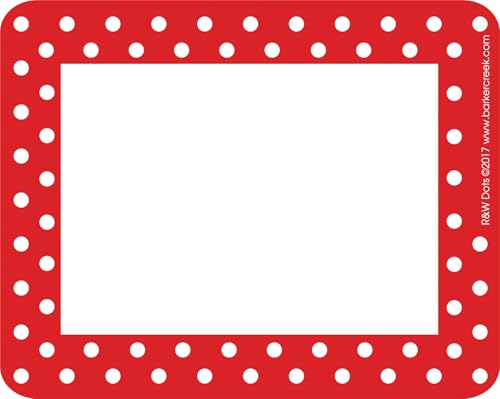Barker Creek Name Badges & Self-Adhesive Labels, Red & White Dots, Multi-Purpose Name Tags, Gift Tags, Labels, and More! 3.5" x 2.75", 45 per Pkg, Home, School and Office Supplies (1502)