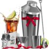 Bar Set Cocktail Shaker Set Bartender Kit, 8 Piece Silver Cocktail Set, Mixology Bartender Kit, Steel Drink Shakers Cocktail Kit, Bar Accessories: 24oz Martini Shaker, Muddler, Cocktail Book and More