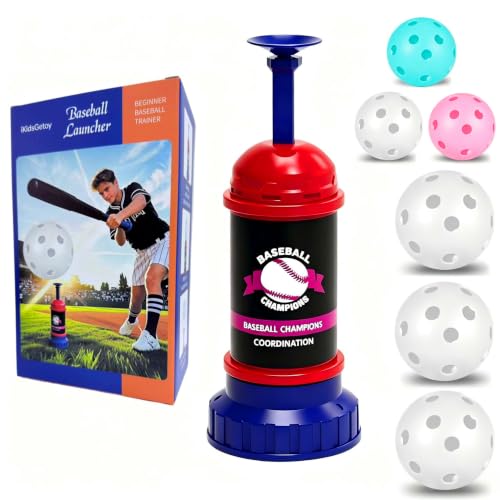 Baseball Tee Batting Popper Trainer, Beginner Friendly for Adult & Youth 40" Consistent Launch Without a Pitcher, Portable Solo Hitting Training Equipment with 6 Ball for Indoor Outdoor Backyard Park