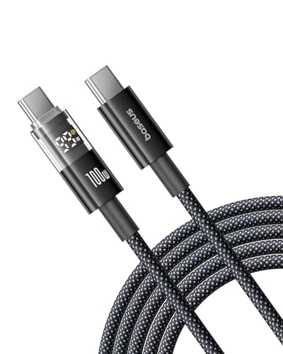 Baseus USB C Cable, 100W 5A Fast Charging USB C Charger Cable with LED Display, Zinc Alloy Nylon Braided USB C to USB C Cable for iPhone 16/Pro/Plus/Pro Max, MacBook, iPad Pro, Galaxy S24/S23 (6.6ft)
