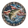 Bass Wall Clock, Rustic Natural Hook Eagle Summer Blue Round Wall Clock for Living Room Bedroom Kitchen Decor 11.6x11.6 Inches