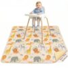 Basumee Splat Mat High Chair Mat Waterproof Baby Play Splat Mat for Under High Chair Food Catcher Highchair Mat for Floor Non Slip Bottom, Beige Savanna Animals, 46x42 Inches