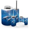 Bathroom Accessory Set 6 Piece Family Spinner Dolphins Tropical Blue Ocean Sunlight Marine Life Trash can, Toothbrush Holder, Toothbrush Cup, Soap Dispenser, Soap Dish, Toilet Brush Holder