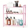 Bathroom Counter Organizer, 3-Tier Countertop Storage Rack, Adjustable Metal Vanity Perfume Skincare Storage for Bathroom, Kitchen, Dresser and Small Spaces (Pink)