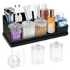 Bathroom Counter Organizer, Large Black Silicone Toothbrush Holders for Bathrooms Organizer Countertop with 3PCS Qtip Holder, Toothbrush and Toothpaste Holder for Bathroom Organization Storage Vanity