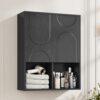 Bathroom Wall Cabinet, 24x30 Inch Small Over The Toilet Storage Cabinet, Black Space Saver Hanging Wall Mounted Medicine Cabinet Organizer with 2 Doors, Open Adjustable Shelf for Laundry Room Kitchen
