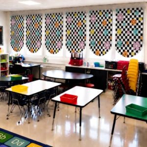 Batiyeer 6 Pcs 36" x 24" Classroom Curtains Windows Valances Back to School Playroom Window Curtains Checkered Flower Patterns for First Day of School Classroom Teacher Student Room Decor