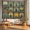 Batmerry Major Arcan Tarot Cards Tapestry, Fantasy Mystical Art Wall Art Hanging Decoration Polyester Fiber White Ruffled Around For Dorm Room Bedroom Living Room, 35 X 47 Inches