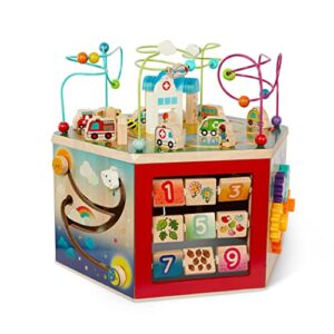 Battat Wooden Activity Cube, CurioCity 7-Sided City Activity Toy, Wood Toys
