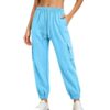 bawilom Women's Cargo Jogger Pants Drawstring Pockets Casual Light Blue