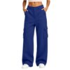 bawilom Women's Wide Leg Cargo Pants Utility Pockets Sweatpants Blue