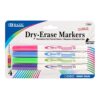 BAZIC PRODUCTS Bright Color Fine Tip Dry Erase Markers, Low-Odor, 4 Ct