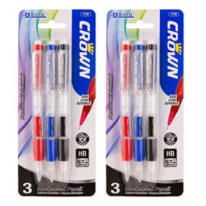 BAZIC PRODUCTS Crown 0.7 mm Mechanical Pencils, HB #2 Lead, 3 Count, 2-Pack
