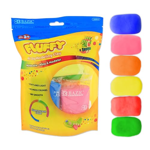 BAZIC Products Fluorescent Color Air Dry Modeling Clay, 6 Colors, 0.5 Oz