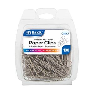 BAZIC Products Jumbo Paper Clips, Silver, 50 mm, 100 Ct