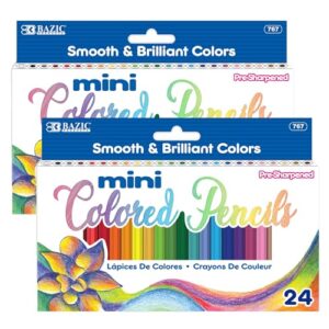 BAZIC PRODUCTS Mini Colored Pencils, Pre-Sharpened, 24 Count, 2-Pack