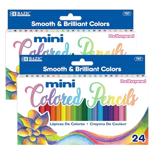 BAZIC PRODUCTS Mini Colored Pencils, Pre-Sharpened, 24 Count, 2-Pack