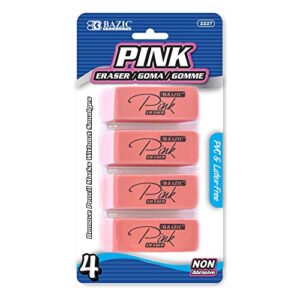 BAZIC Products Pink Bevel Block Erasers, Latex-Free, PVC-Free, 4 Count
