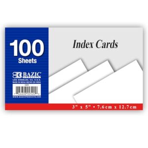 BAZIC Products White Unruled Index Cards, 3 x 5 in, 100 Ct