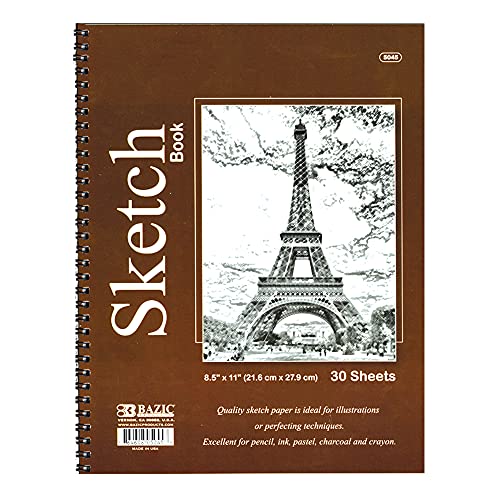 BAZIC Sketch Book 30 Ct. 8.5" X 11", Spiral Side Bound Sketchbook Drawing Pads, Sketching Paper Coloring Book for Artist Kids School, 1-Pack