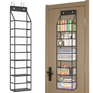 Bbbyddd 5-Shelf Over The Door Pantry Organizer with Clear Pockets, Heavy Duty Hanging Storage for Closet, Bedroom, Bathroom, and Nursery (Black, Holds up to 28 lbs)