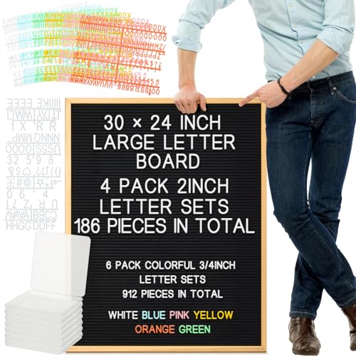 BBTO 1 Pcs Large Felt Letter Board Sign 24 x 30 Inch, Changeable Letter Board with Boxes, Large Felt Menu for Restaurant Announcements, Restaurant Menus (Black,Classic)