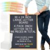 BBTO 1 Pcs Large Felt Letter Board Sign 24 x 30 Inch, Changeable Letter Board with Boxes, Large Felt Menu for Restaurant Announcements, Restaurant Menus (Gray,Retro)