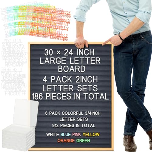 BBTO 1 Pcs Large Felt Letter Board Sign 24 x 30 Inch, Changeable Letter Board with Boxes, Large Felt Menu for Restaurant Announcements, Restaurant Menus (Gray,Retro)