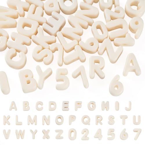 Beadthoven 36Pcs Big Letter Beads and Number Beads White Large Hole Bubble Letter Acrylic Bead Charm A-Z Plastic Chunky Alphabet Spacers for Paracord Keychains Shoelaces Jewelry Making Crafts