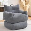 Bean Bag Chair for Adults, 2-in-1 Detachable Foldable Chaise Lounge Loveseat Sofa with Ottoman, Oversized Corduroy Couch, Ultra Soft Love Seat for Living Room Bedroom Game Room, Comfy Reading Chair