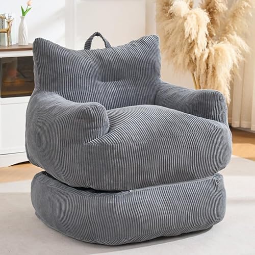 Bean Bag Chair for Adults, 2-in-1 Detachable Foldable Chaise Lounge Loveseat Sofa with Ottoman, Oversized Corduroy Couch, Ultra Soft Love Seat for Living Room Bedroom Game Room, Comfy Reading Chair