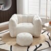 Bean Bag Chair with Footrest, Foam Filled Lounge Sofa for Adults, Blue (Beige+Square+Chenille)